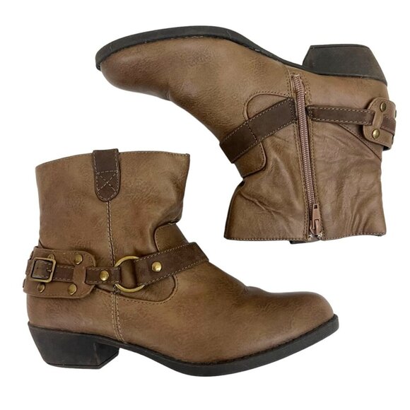 Kenneth Cole Taylor Brown Leather Western Harness Short Moto Engineer Boots Size - Picture 3 of 10